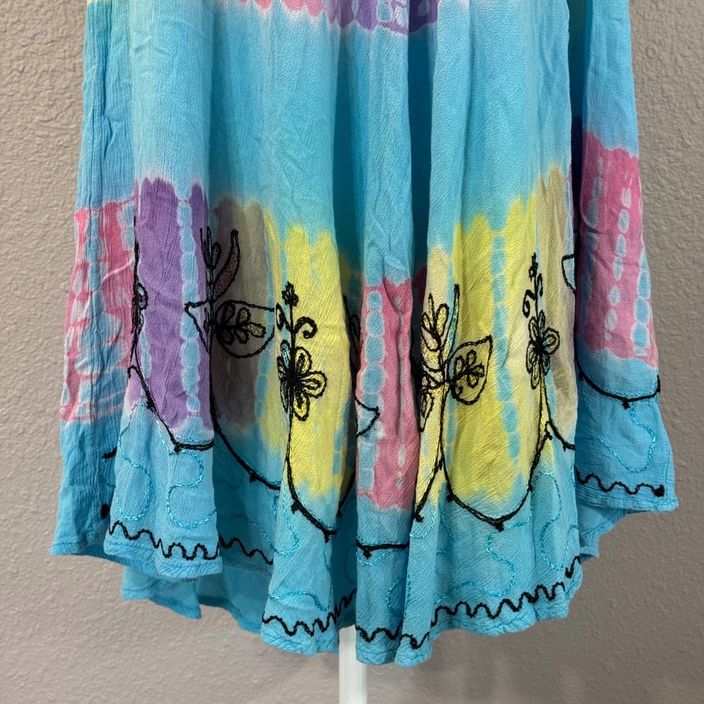 India Boutique Size Free Size Blue Tie Dye Embroidered Sleeveless Tunic Dress - Picture 7 of 7